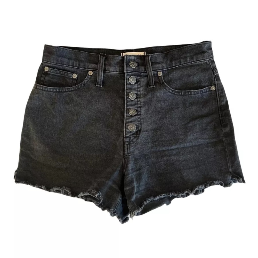 Madewell High Waisted Button Fly Shorts in Black - Picture 2 of 7